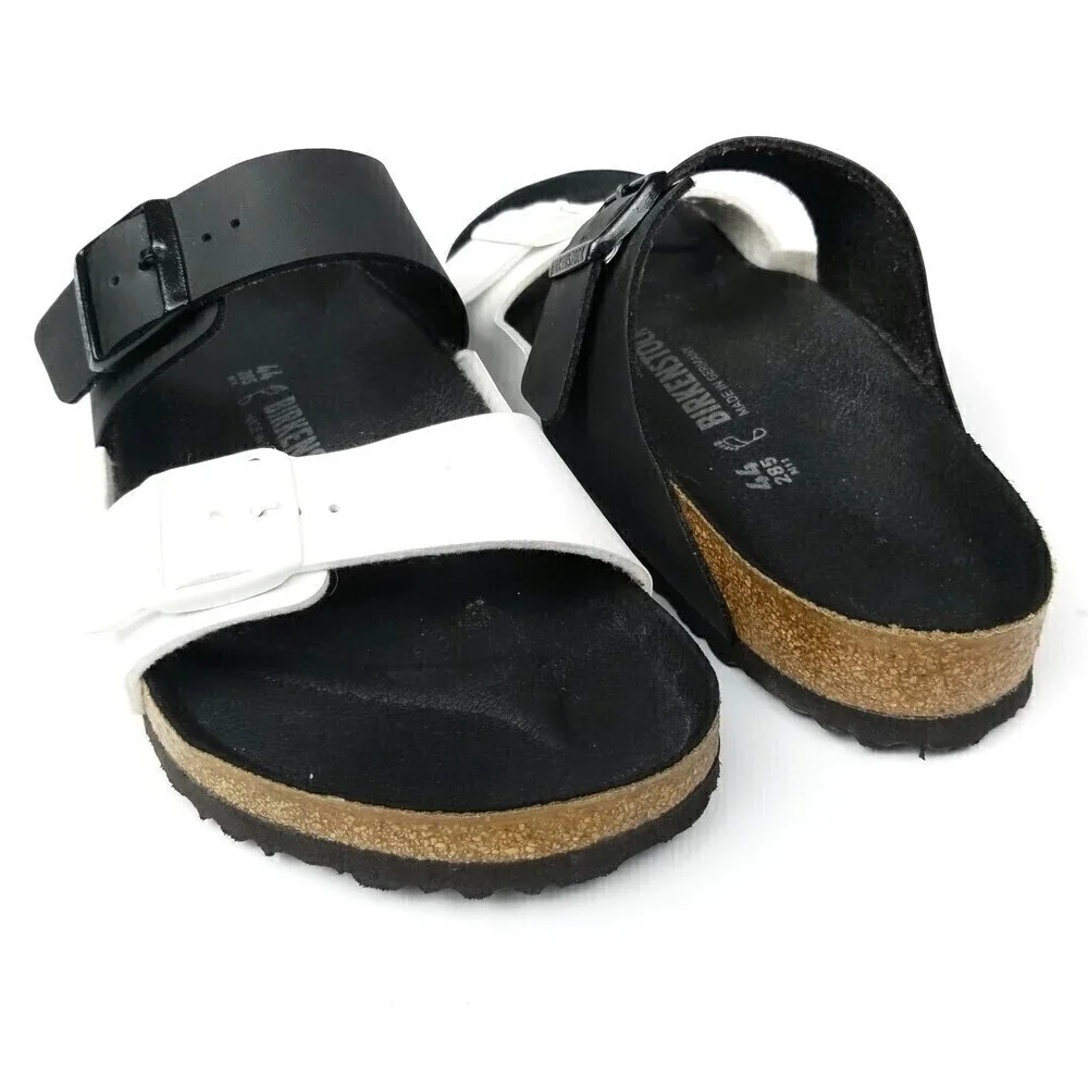 NEW Birkenstock Arizona Two Strap Color Block Buckle Sandals Black White Mens 11